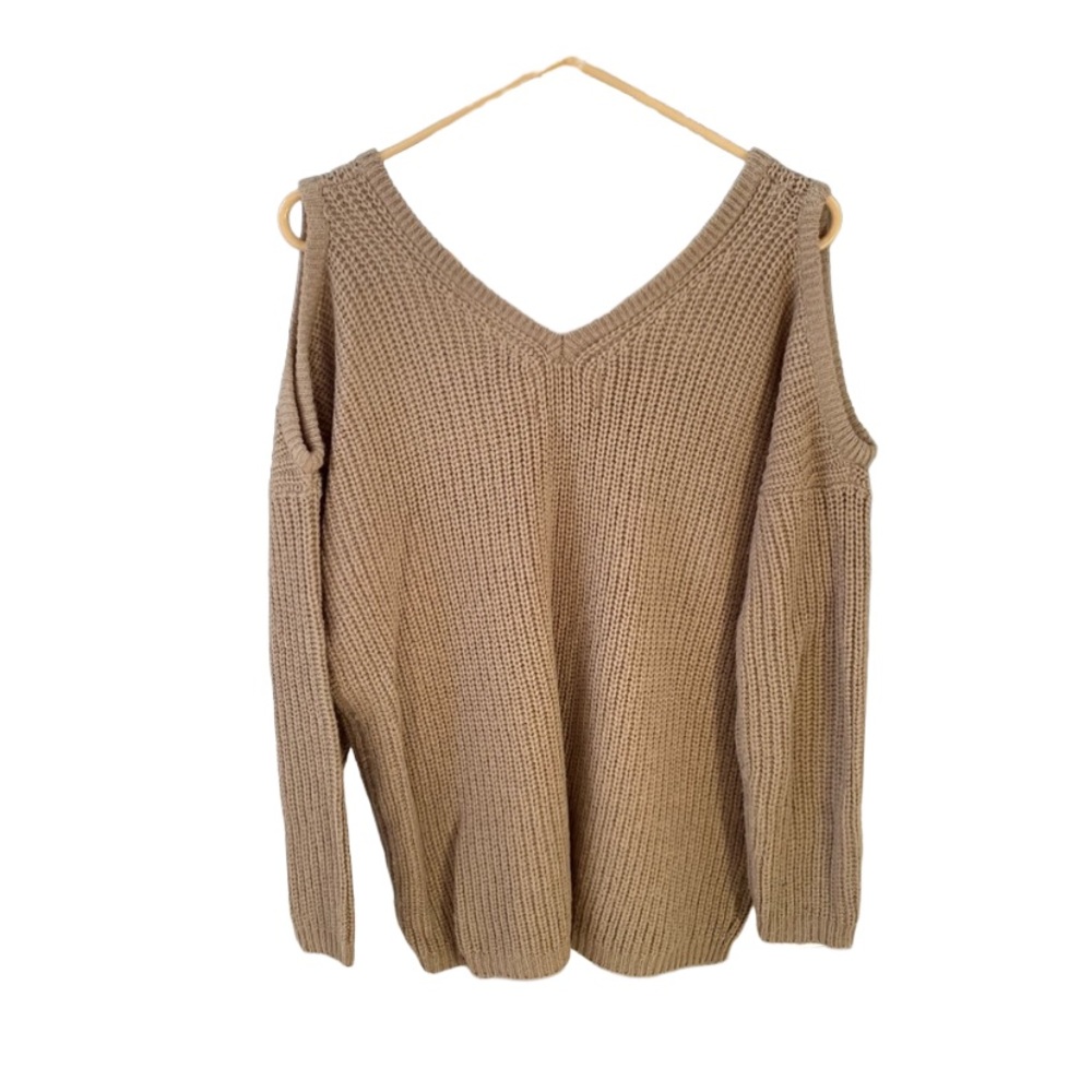 Ambiance cold shoulder tan knit sweater size M